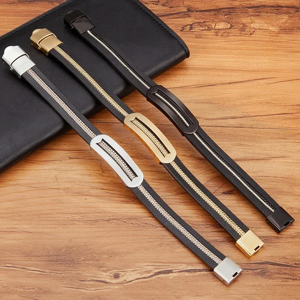 Bracelet en cuir pour hommes, accessoires, bijoux, chaîne, combinaison d'épissure en acier inoxydable, cadeau d'anniversaire