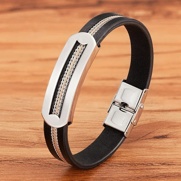Bracelet en cuir pour hommes, accessoires, bijoux, chaîne, combinaison d'épissure en acier inoxydable, cadeau d'anniversaire