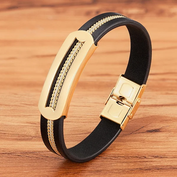 Bracelet en cuir pour hommes, accessoires, bijoux, chaîne, combinaison d'épissure en acier inoxydable, cadeau d'anniversaire