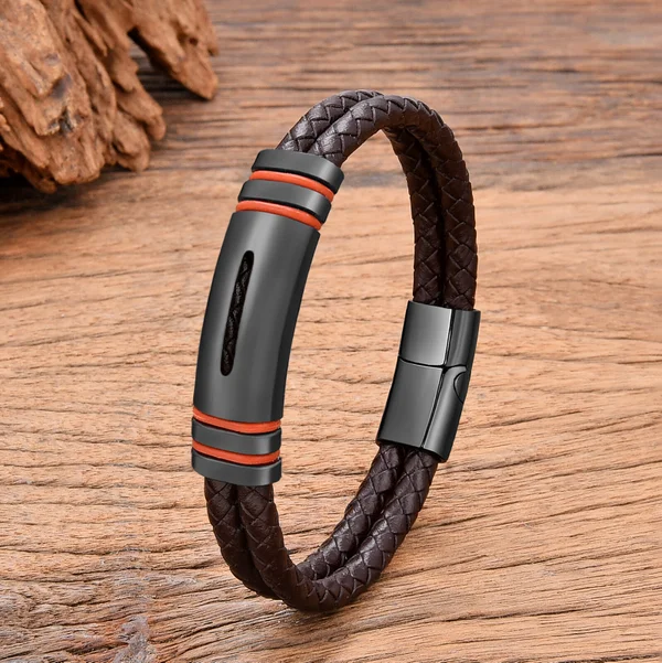 Bracelet en cuir tissé en acier inoxydable