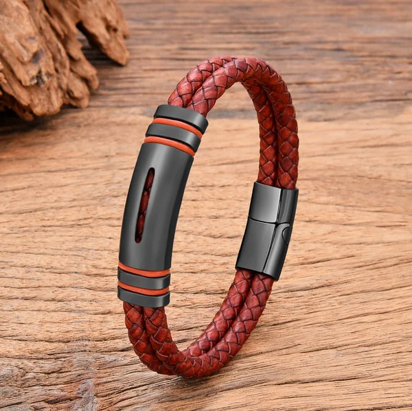 Bracelet en cuir tissé en acier inoxydable