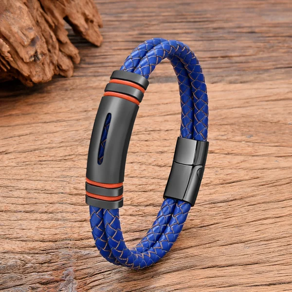 Bracelet en cuir tissé en acier inoxydable