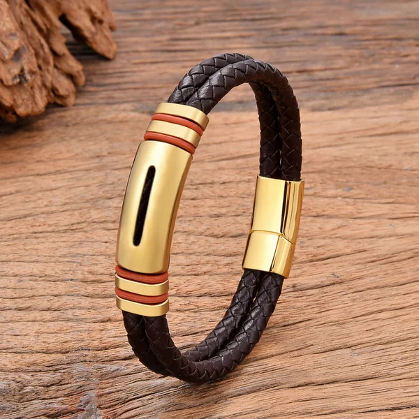 Bracelet en cuir tissé en acier inoxydable