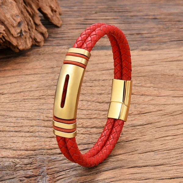 Bracelet en cuir tissé en acier inoxydable