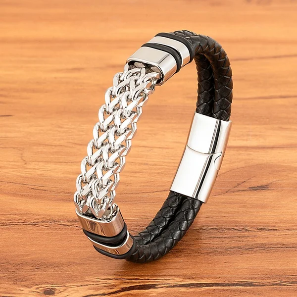 Bracelet en cuir en acier inoxydable classique