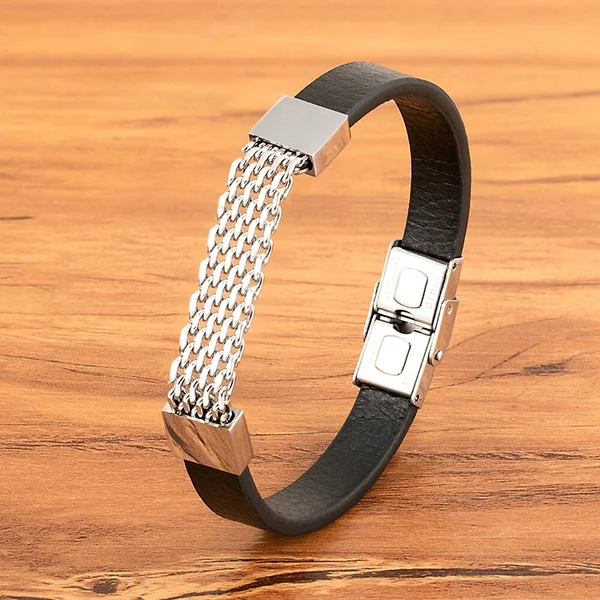 Bracelet en cuir en acier inoxydable classique