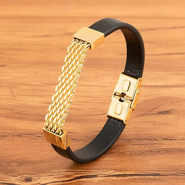 Bracelet en cuir en acier inoxydable classique