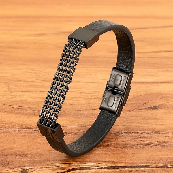 Bracelet en cuir en acier inoxydable classique